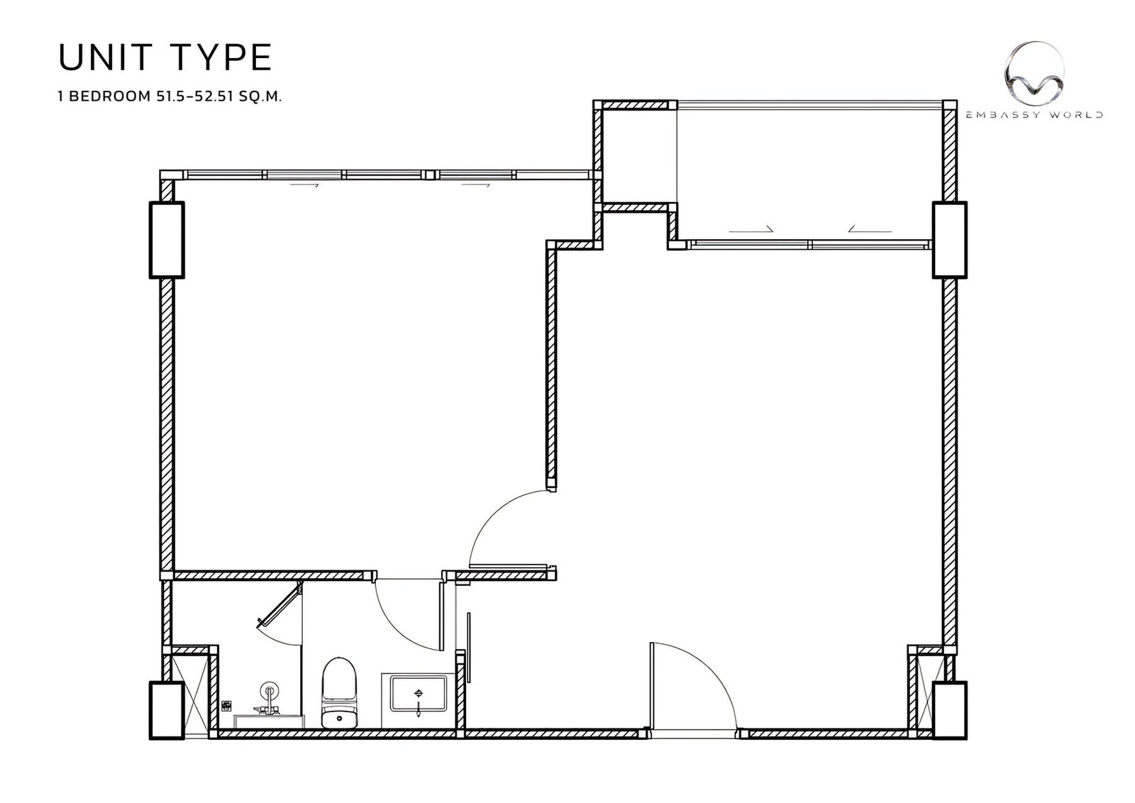 Embassy World 1 Bedroom Condo 51.5-52.5 sqm