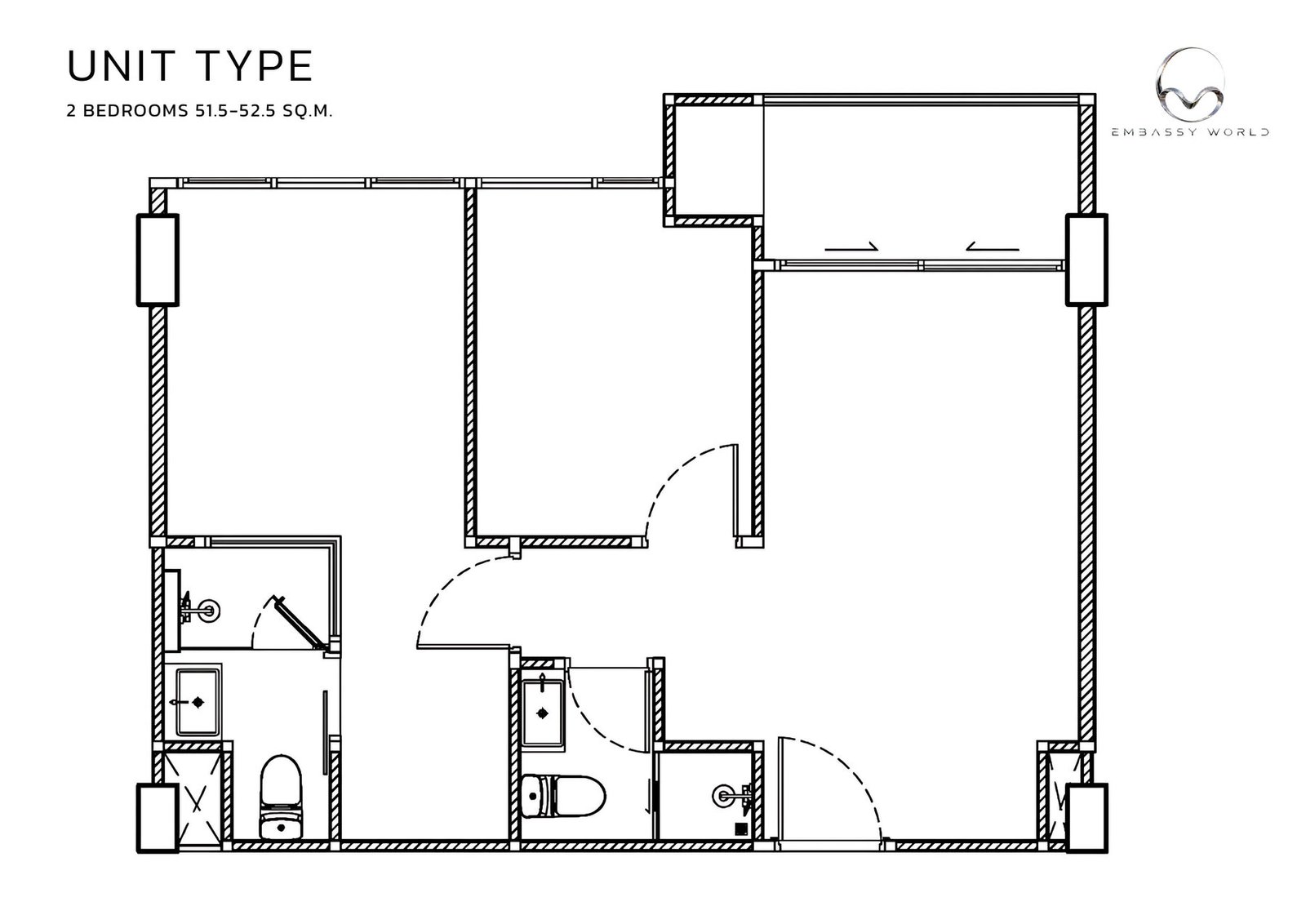 Embassy World 2 Bedroom Condo 51.5-52.5 sqm