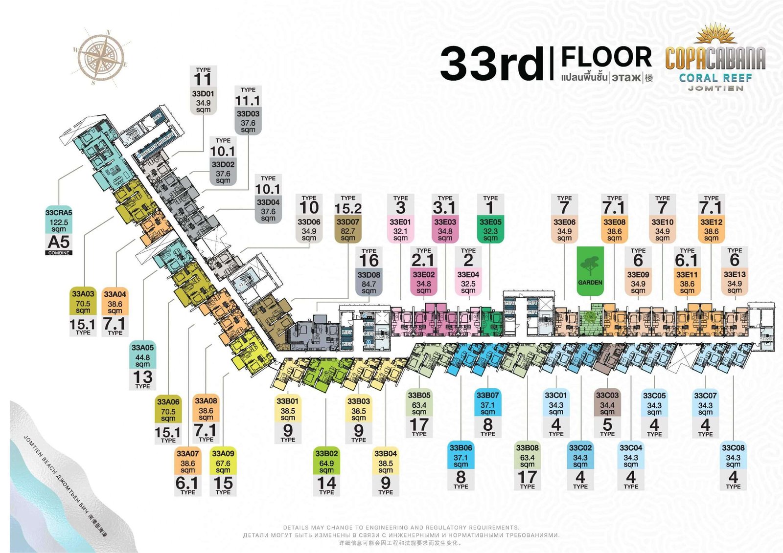Copacabana Coral Reef condo jomtien | pattaya 102 Copacabana Coral Reef condo jomtien 33rd Floor Plan - select property pattaya