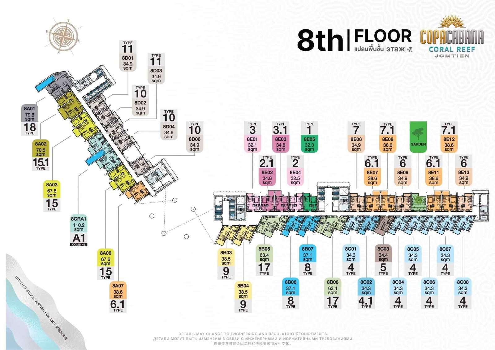 Copacabana Coral Reef condo jomtien | pattaya 77 Copacabana Coral Reef condo jomtien 8th Floor Plan - select property pattaya