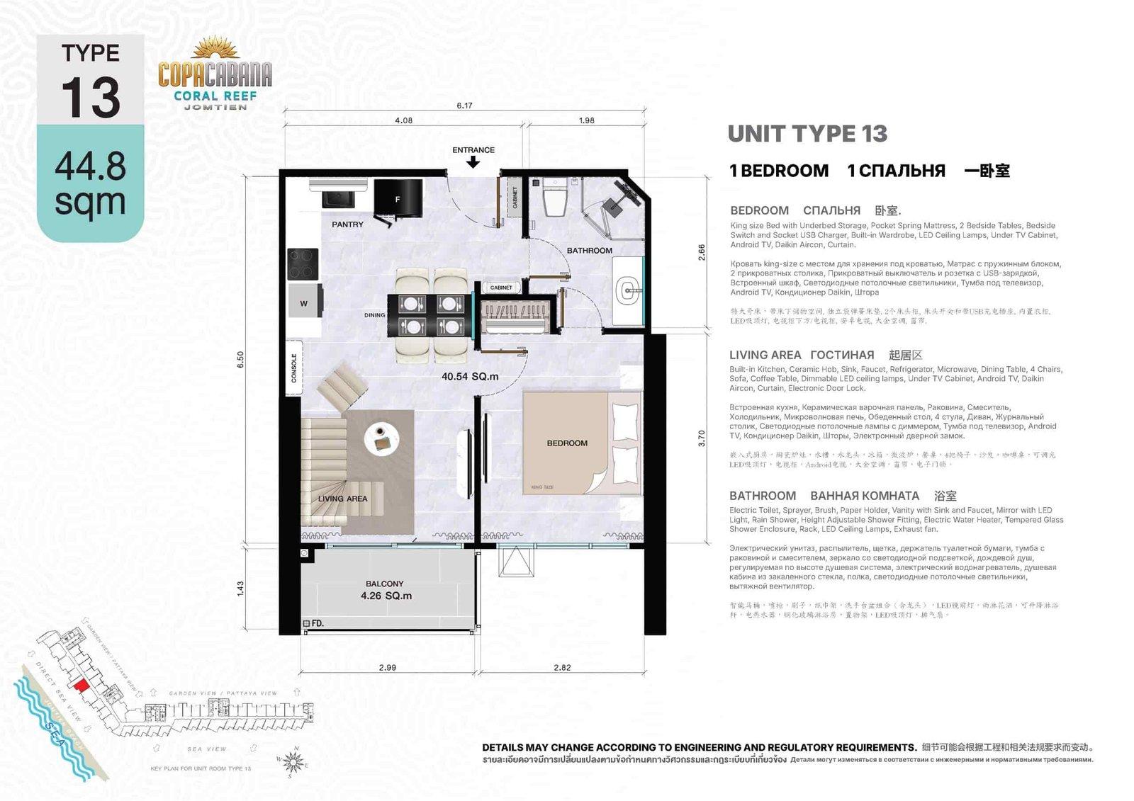 Copacabana Coral Reef condo jomtien | pattaya 24 Copacabana Coral Reef condo jomtien unit type 13 1 bedroom 44.8 sqm - select property pattaya