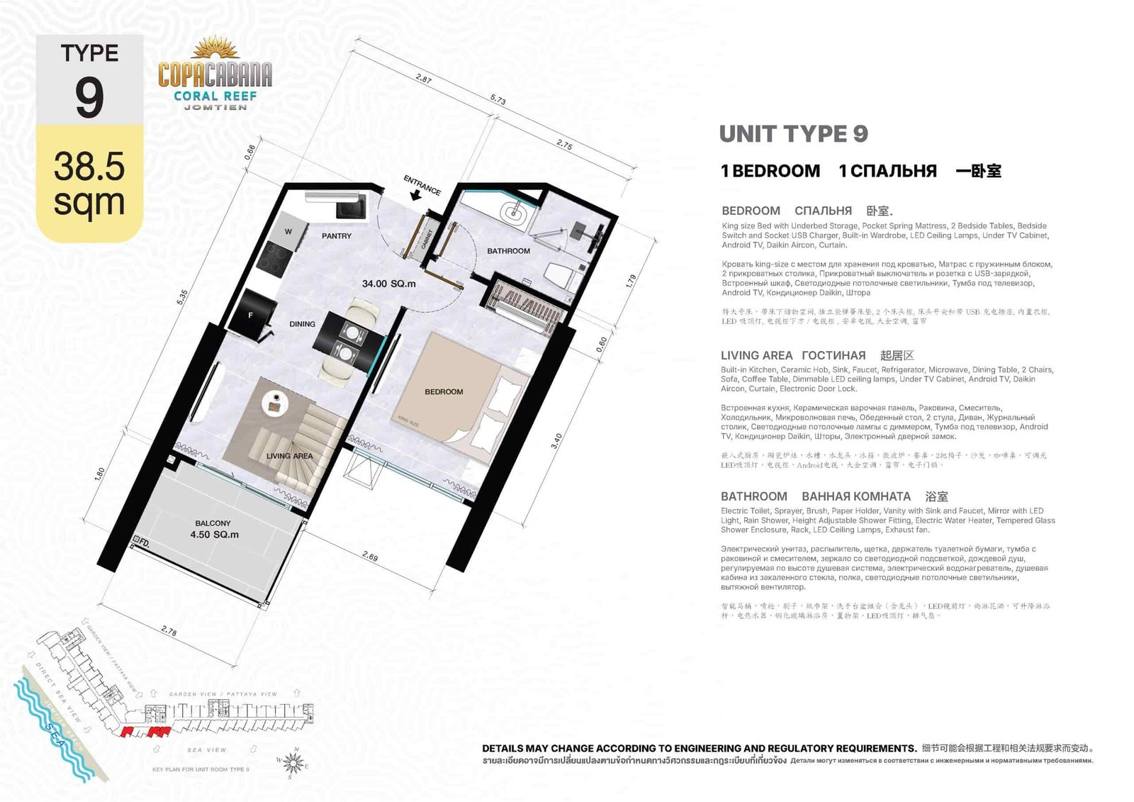 Copacabana Coral Reef condo jomtien | pattaya 18 Copacabana Coral Reef condo jomtien unit type 9 1 bedroom 38.5 sqm - select property pattaya