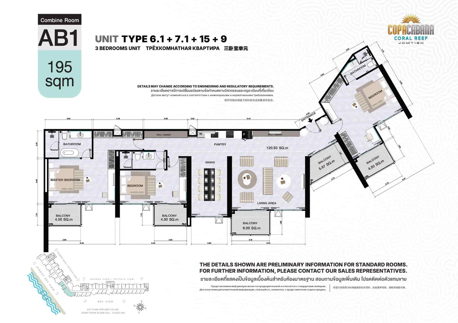 Copacabana Coral Reef condo jomtien | pattaya 38 Copacabana Coral Reef condo jomtien unit type AB1 3 bedroom 195 sqm - select property pattaya