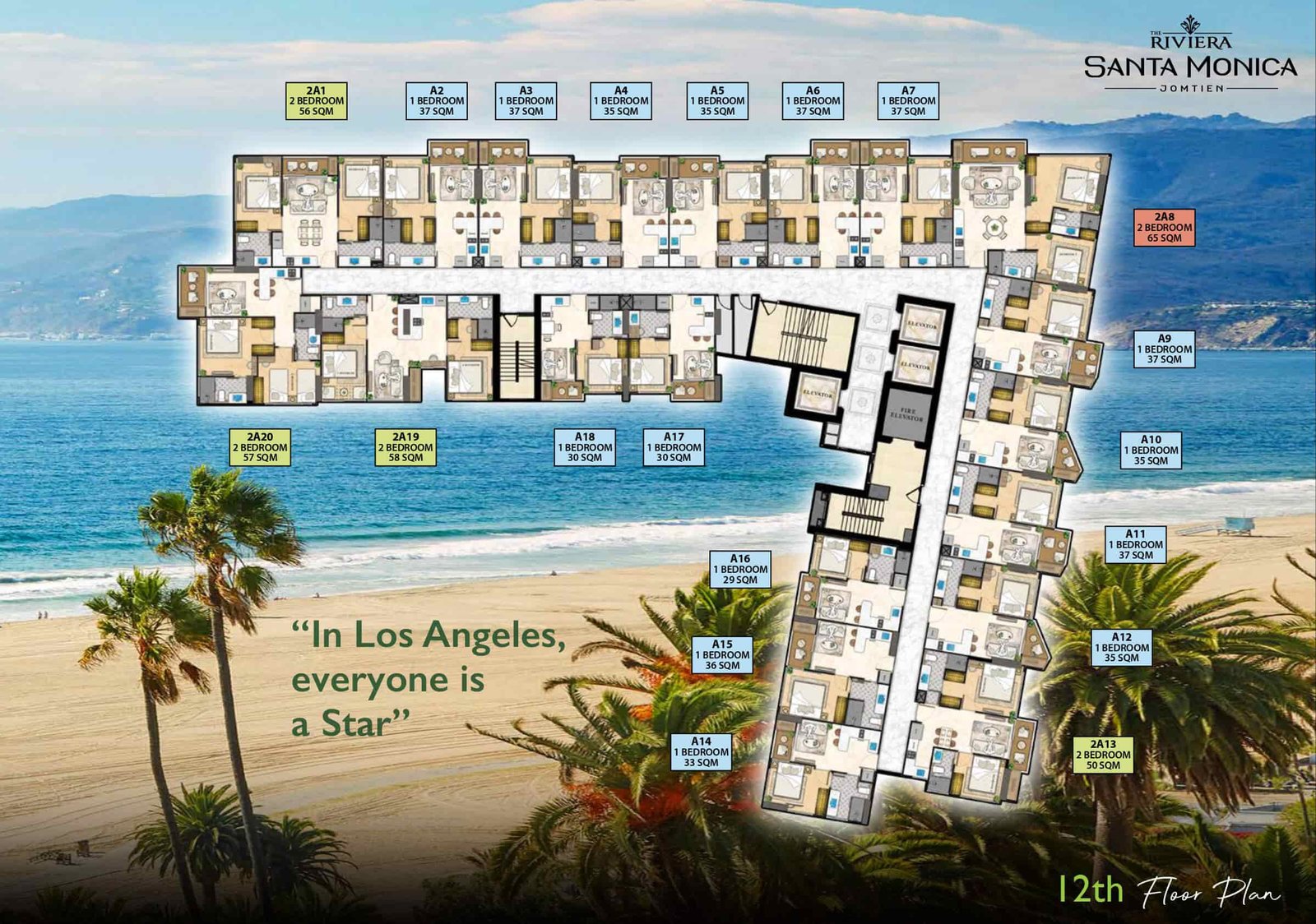 The Riviera Santa Monica Jomtien | Pattaya 61 The Riviera Santa Monica 12th floor plan - select property pattaya