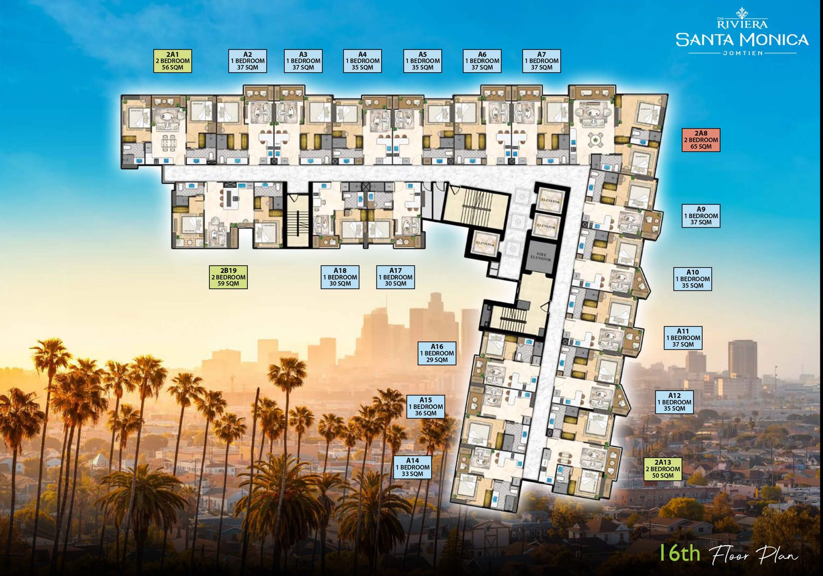 The Riviera Santa Monica Jomtien | Pattaya 64 The Riviera Santa Monica 16th floor plan - select property pattaya