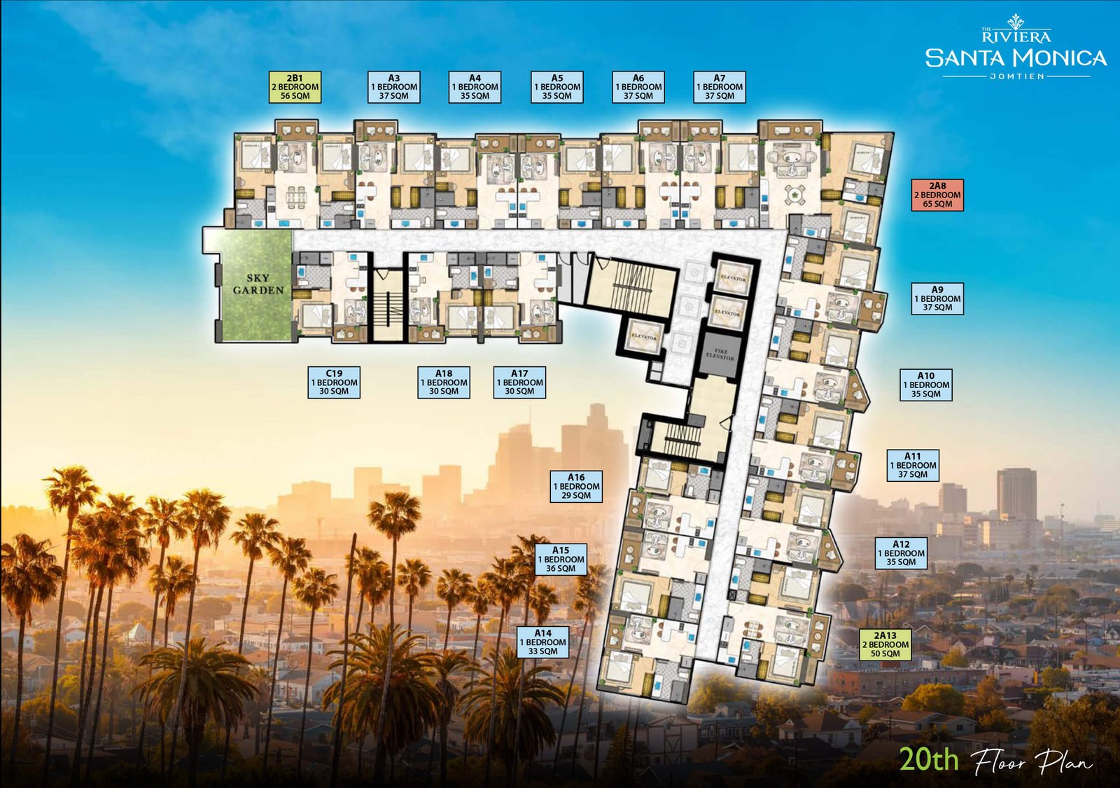 The Riviera Santa Monica Jomtien | Pattaya 68 The Riviera Santa Monica 20th floor plan - select property pattaya