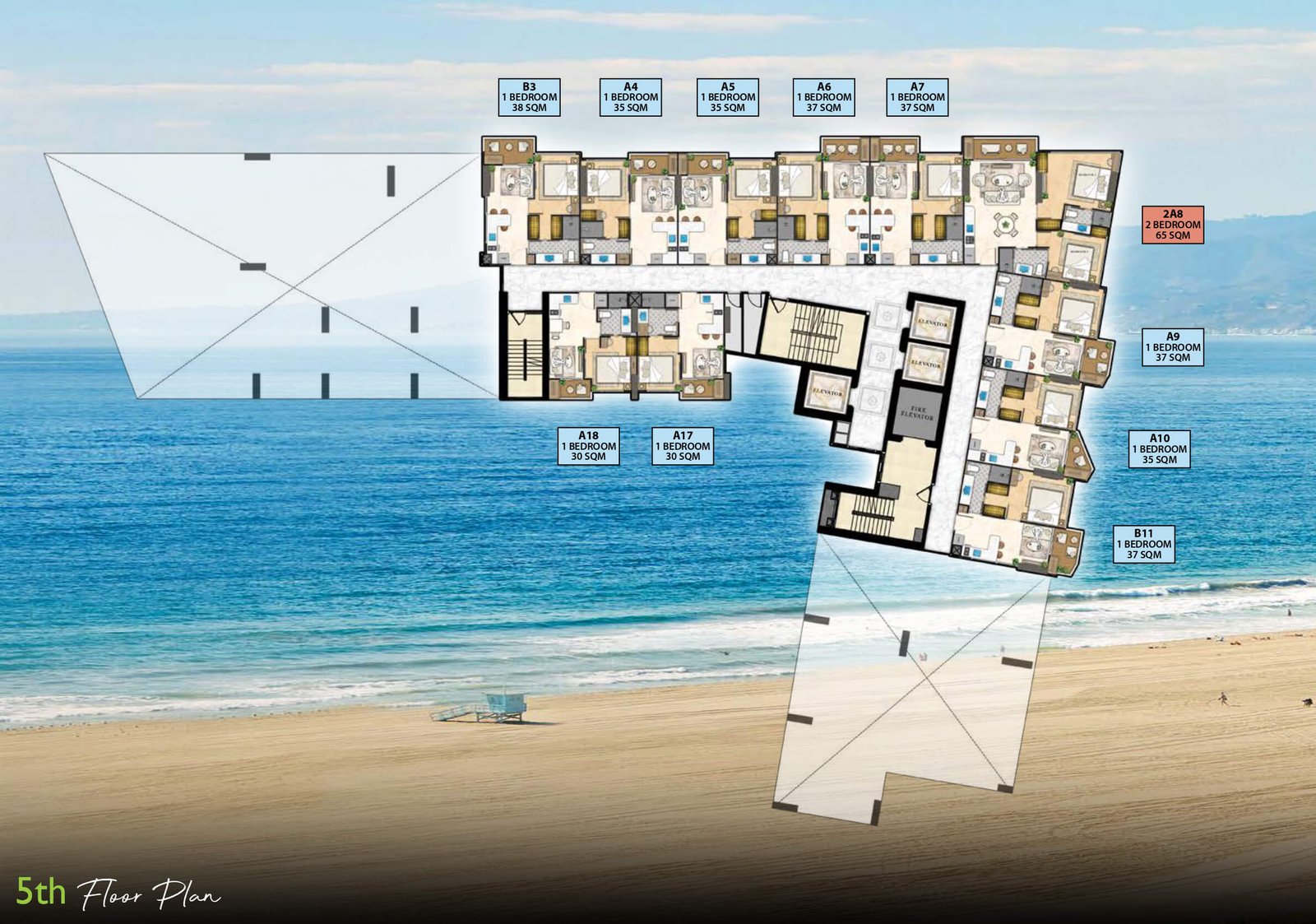 The Riviera Santa Monica Jomtien | Pattaya 57 The Riviera Santa Monica 5th floor plan - select property pattaya