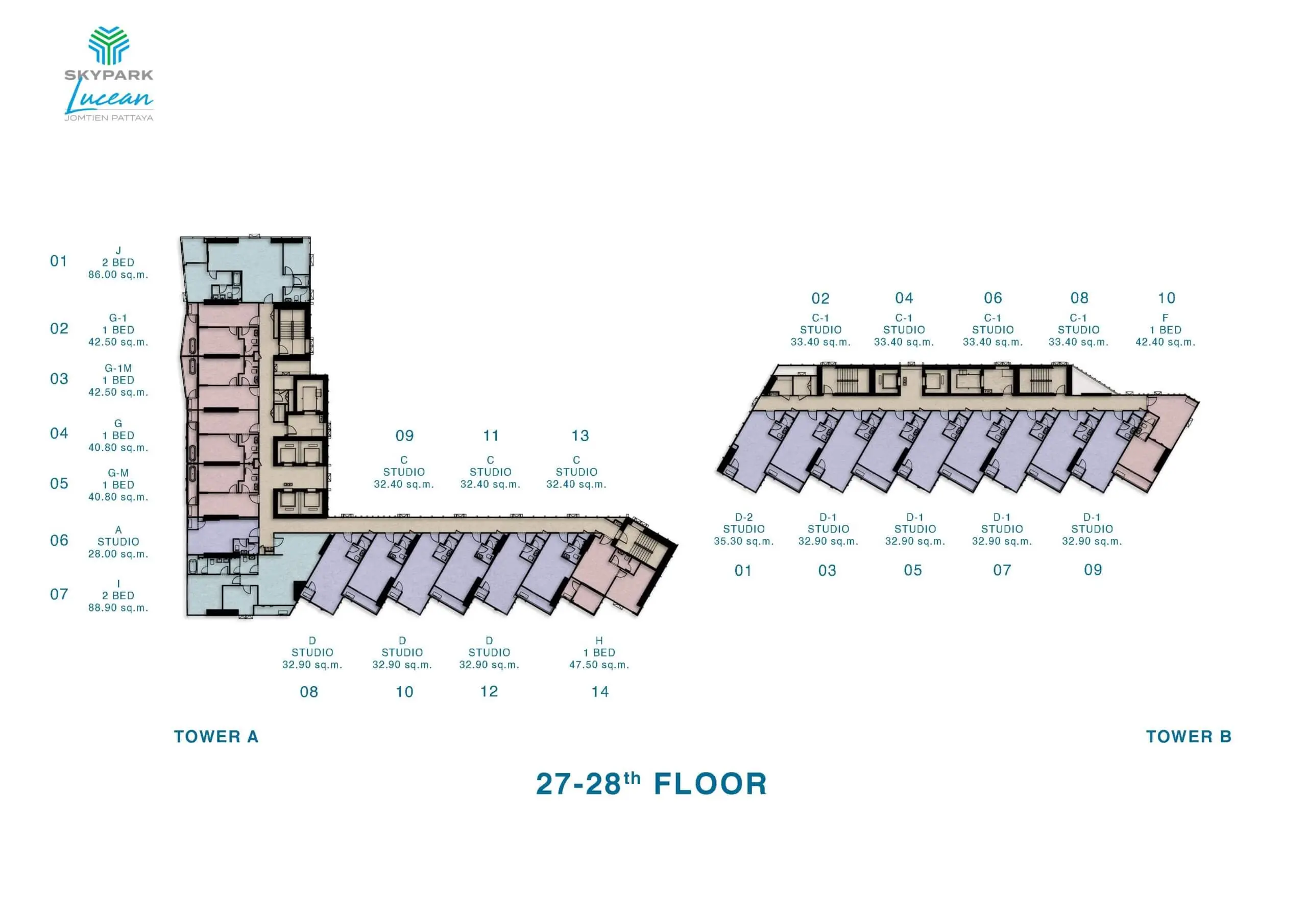 skypark lucean jomtien pattaya floor plan 27-28th floor
