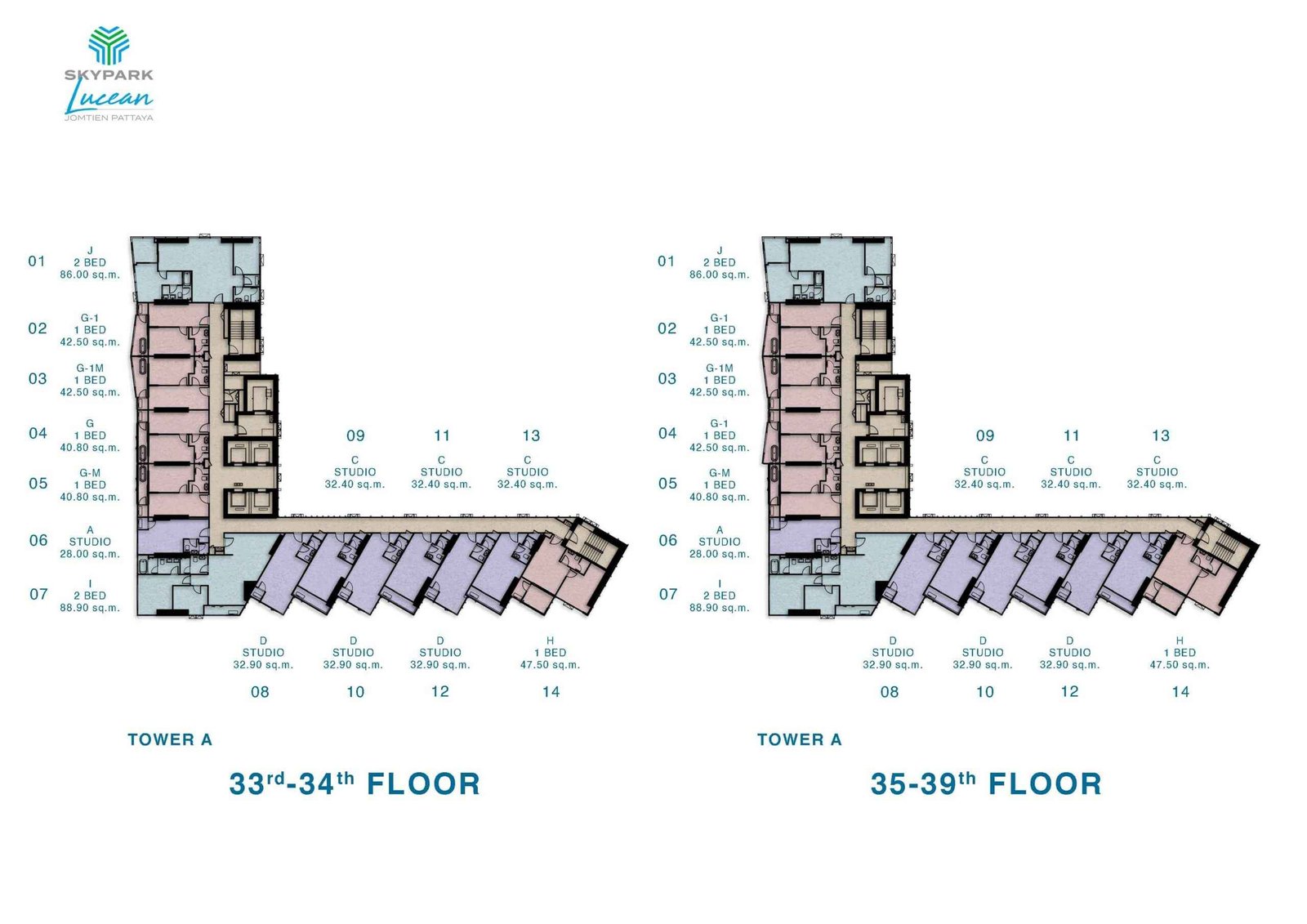skypark lucean jomtien pattaya floor plan 33rd-34th 35-39th floor