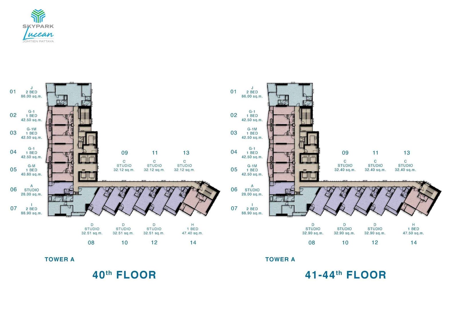 skypark lucean jomtien pattaya floor plan 40th 41-44th floor