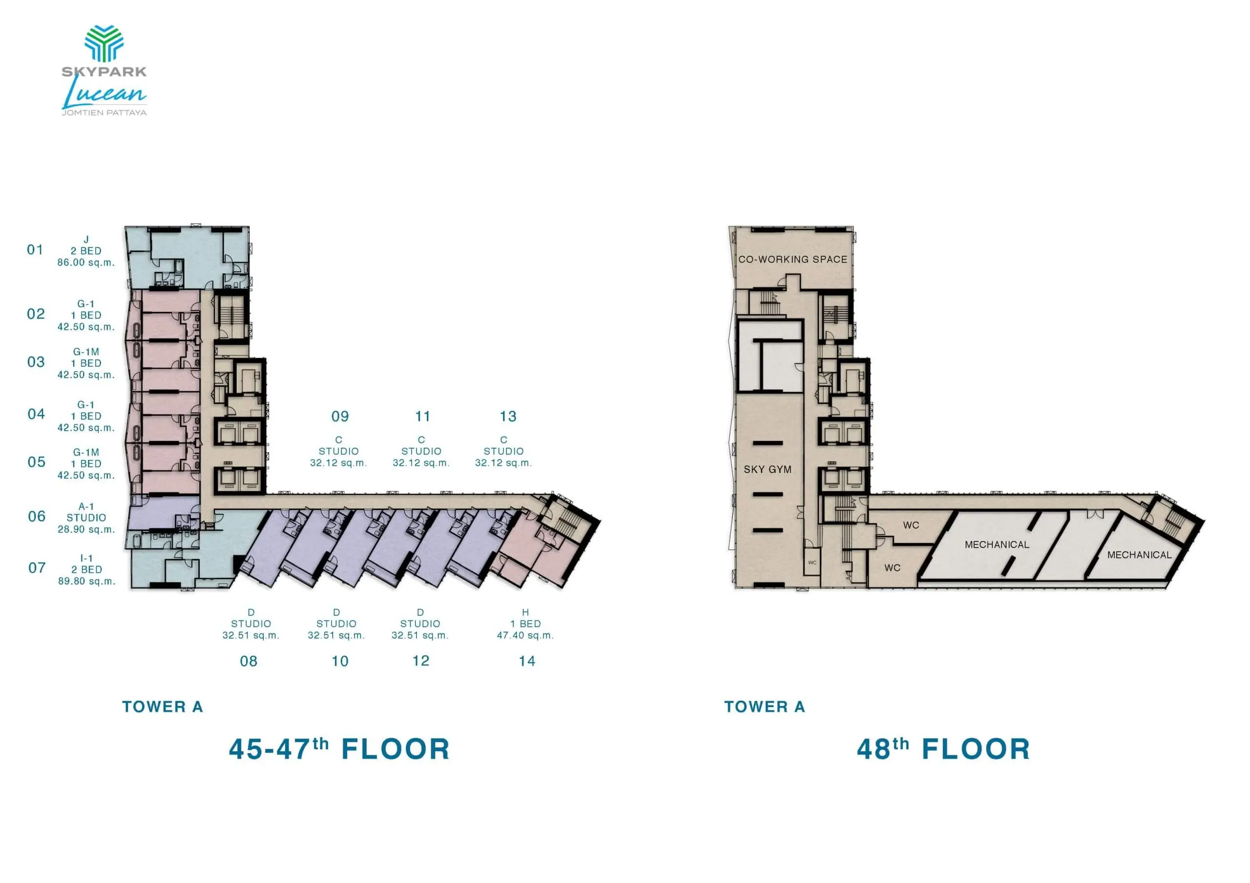 skypark lucean jomtien pattaya floor plan 45-47th-48th floor