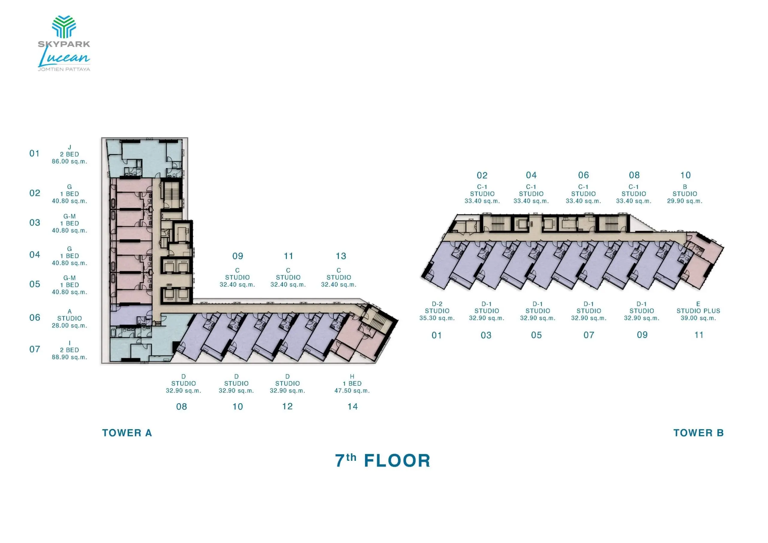 skypark lucean jomtien pattaya floor plan 7th floor