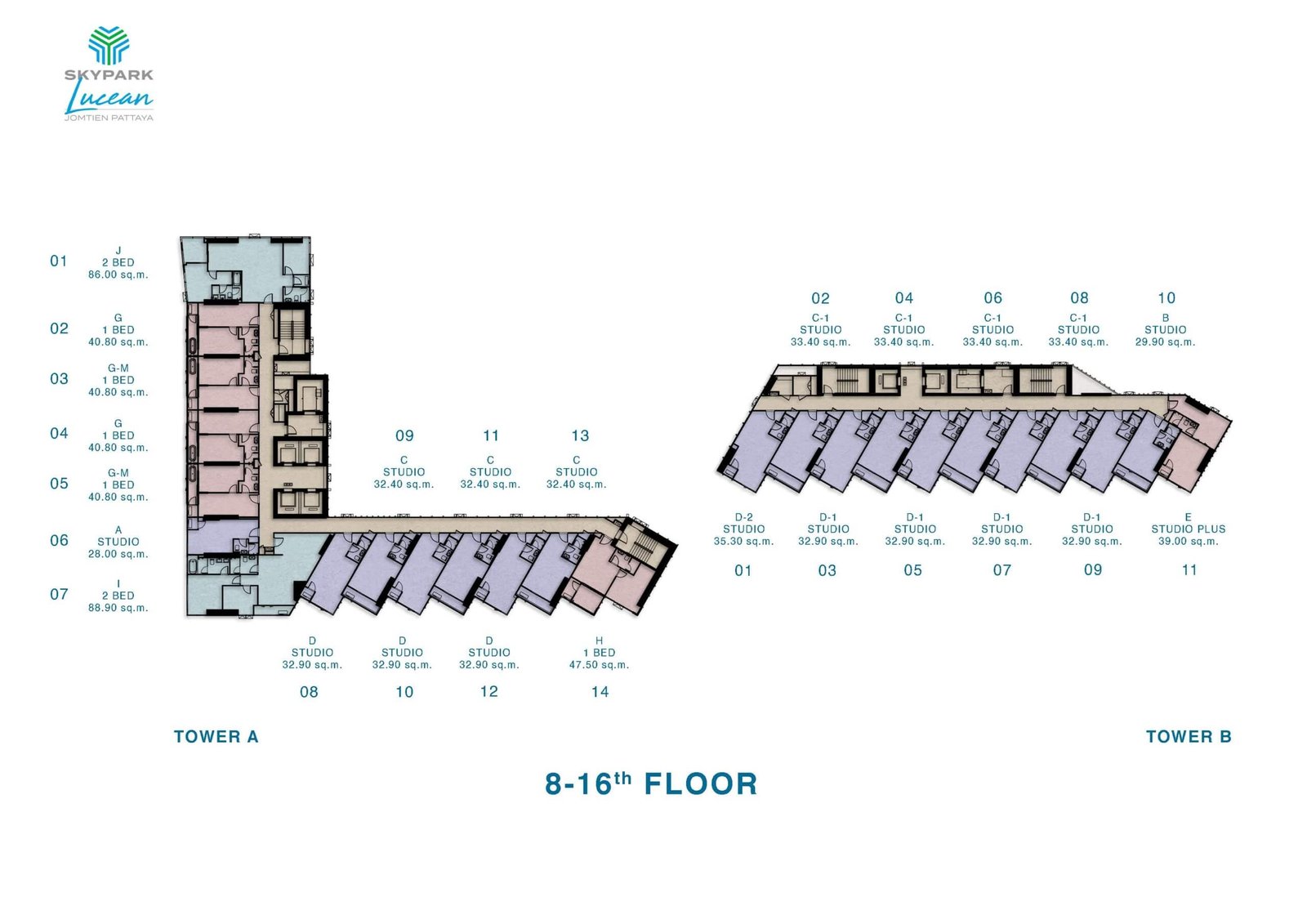 skypark lucean jomtien pattaya floor plan 8-16th floor