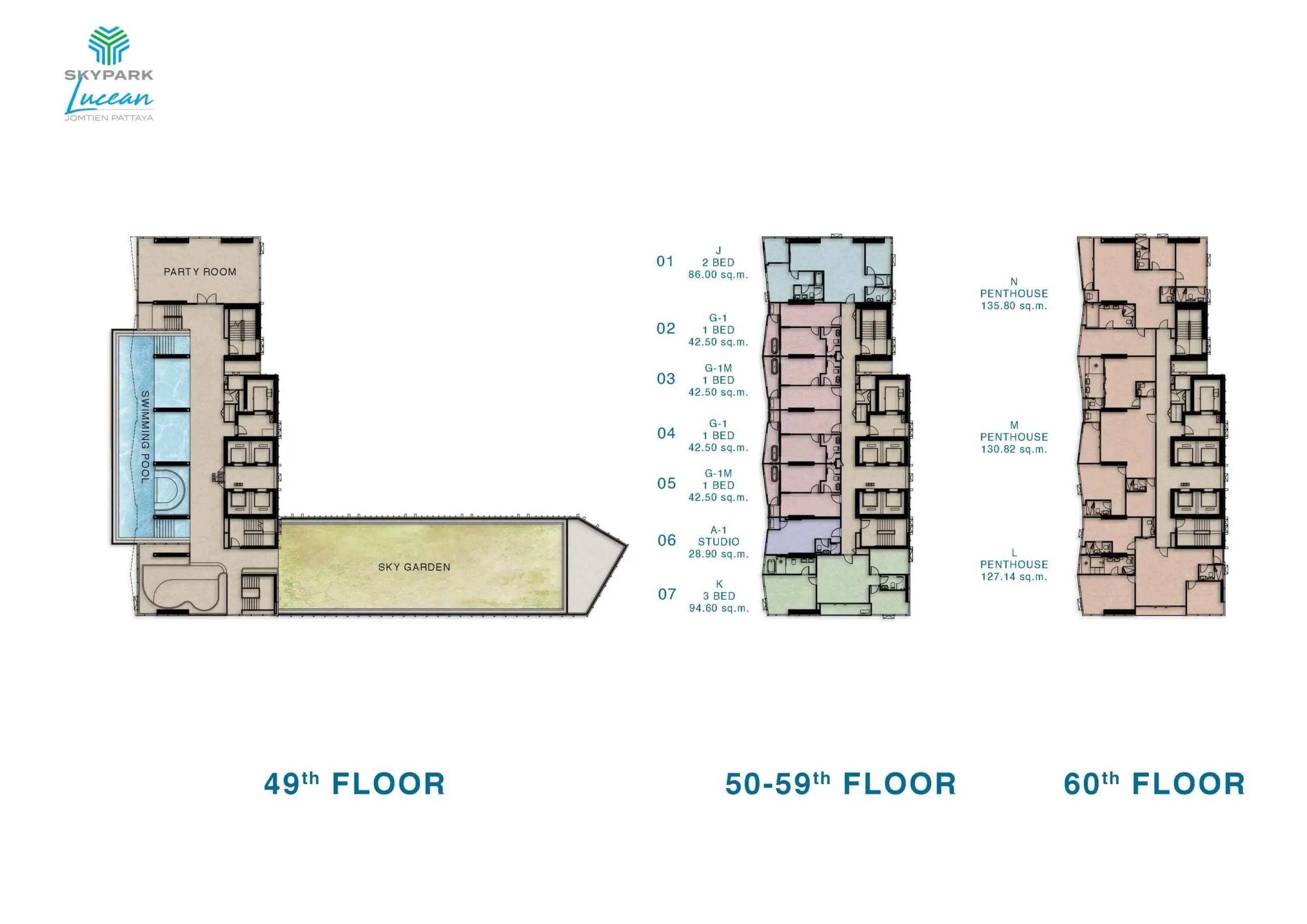 skypark lucean jomtien pattaya floor plan49th 50-59th 60th floor