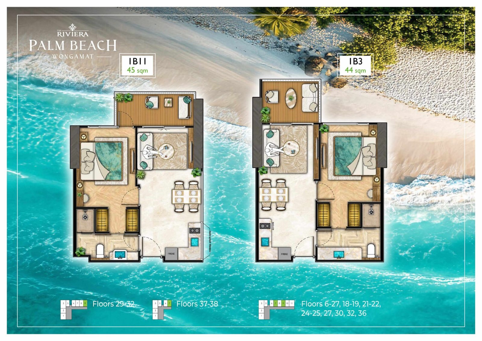 the riviera palm beach wongamat 1 Bedroom Floor Plan