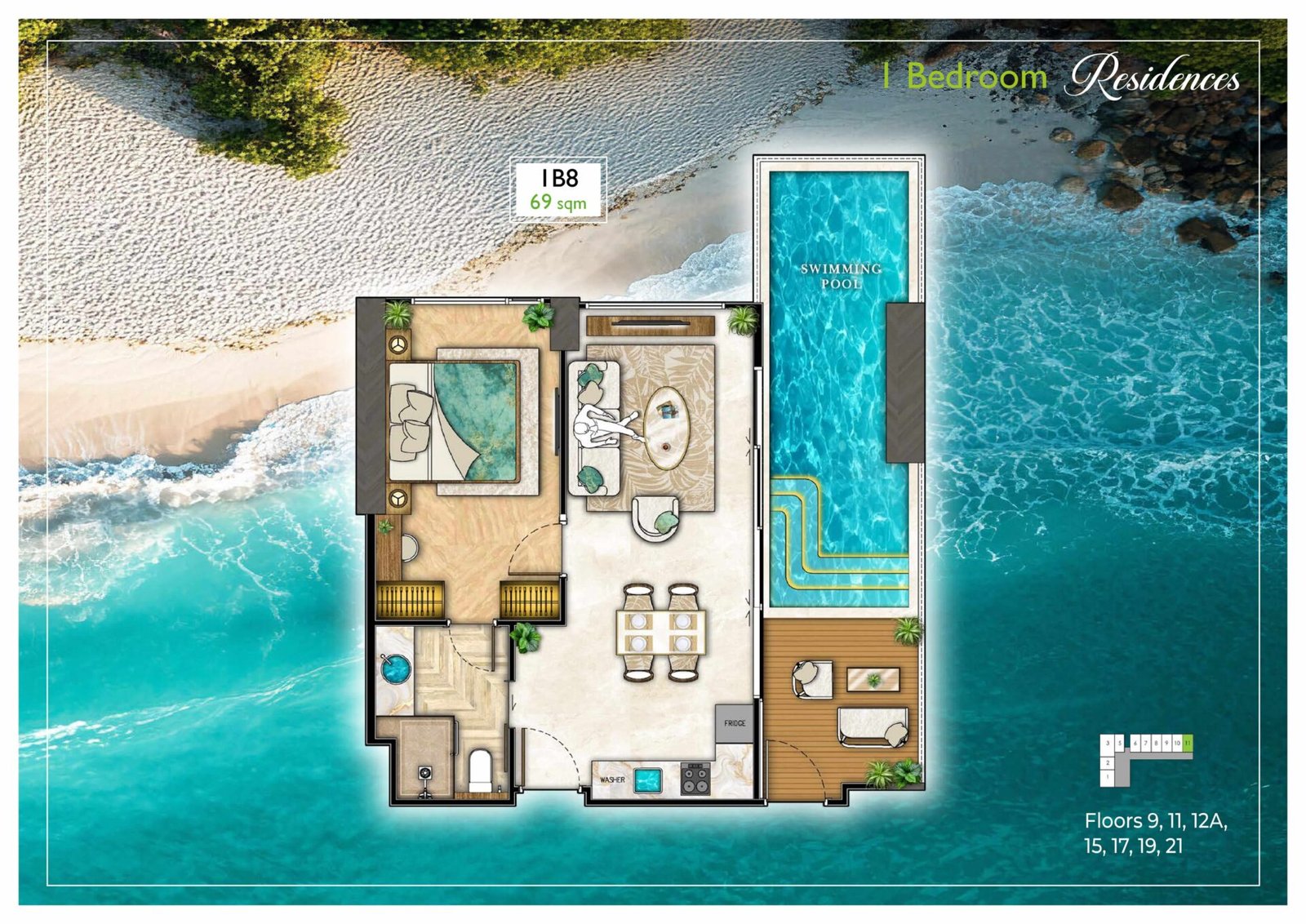 the riviera palm beach wongamat 1 Bedroom Floor Plan