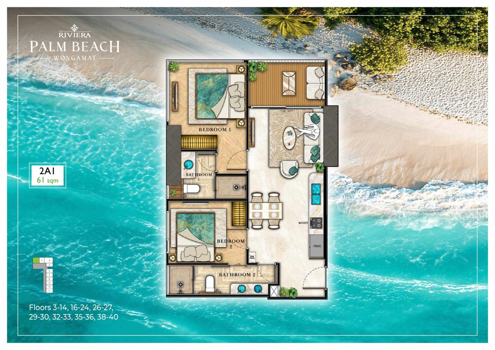 the riviera palm beach wongamat 2 Bedroom Floor Plan