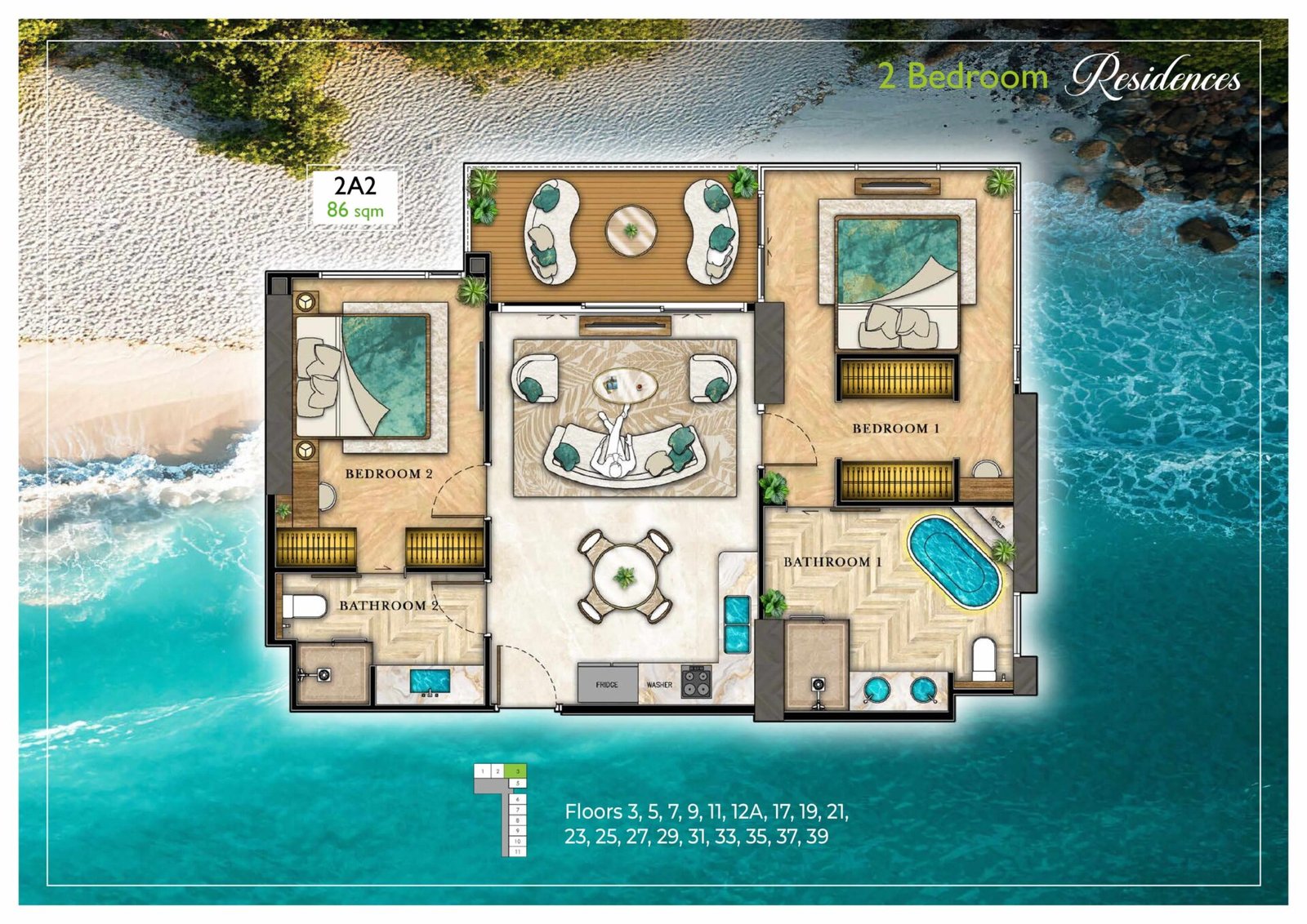 the riviera palm beach wongamat 2 Bedroom Floor Plan