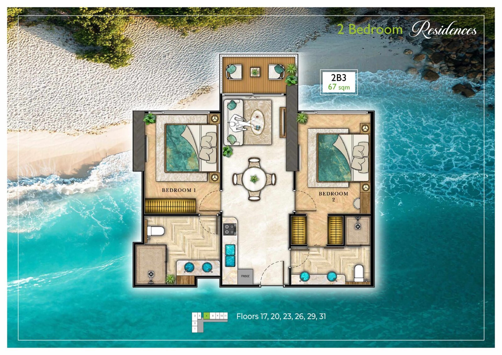 the riviera palm beach wongamat 2 Bedroom Floor Plan