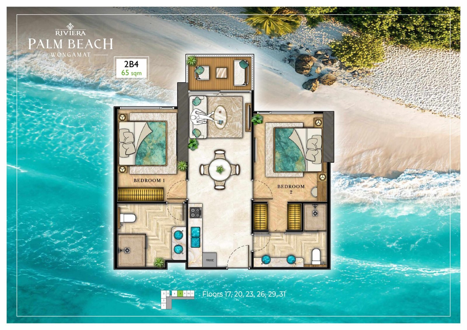 the riviera palm beach wongamat 2 Bedroom Floor Plan