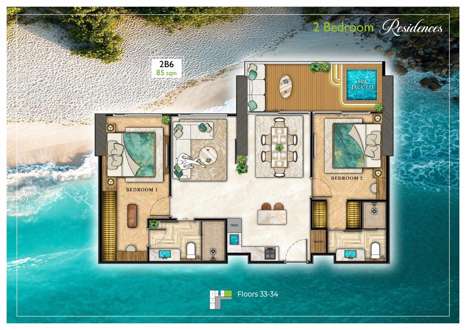 the riviera palm beach wongamat 2 Bedroom Floor Plan
