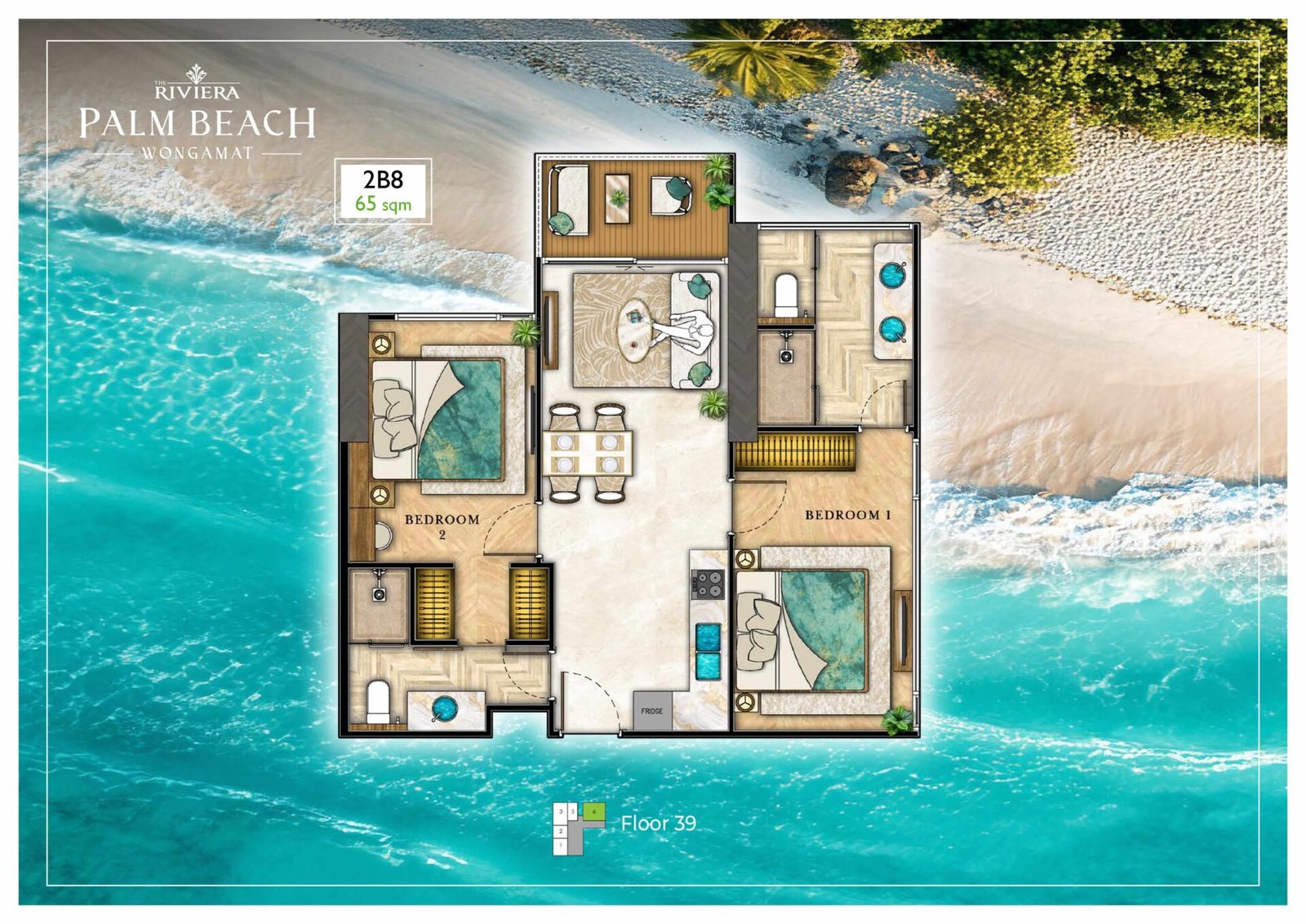 the riviera palm beach wongamat 2 Bedroom Floor Plan
