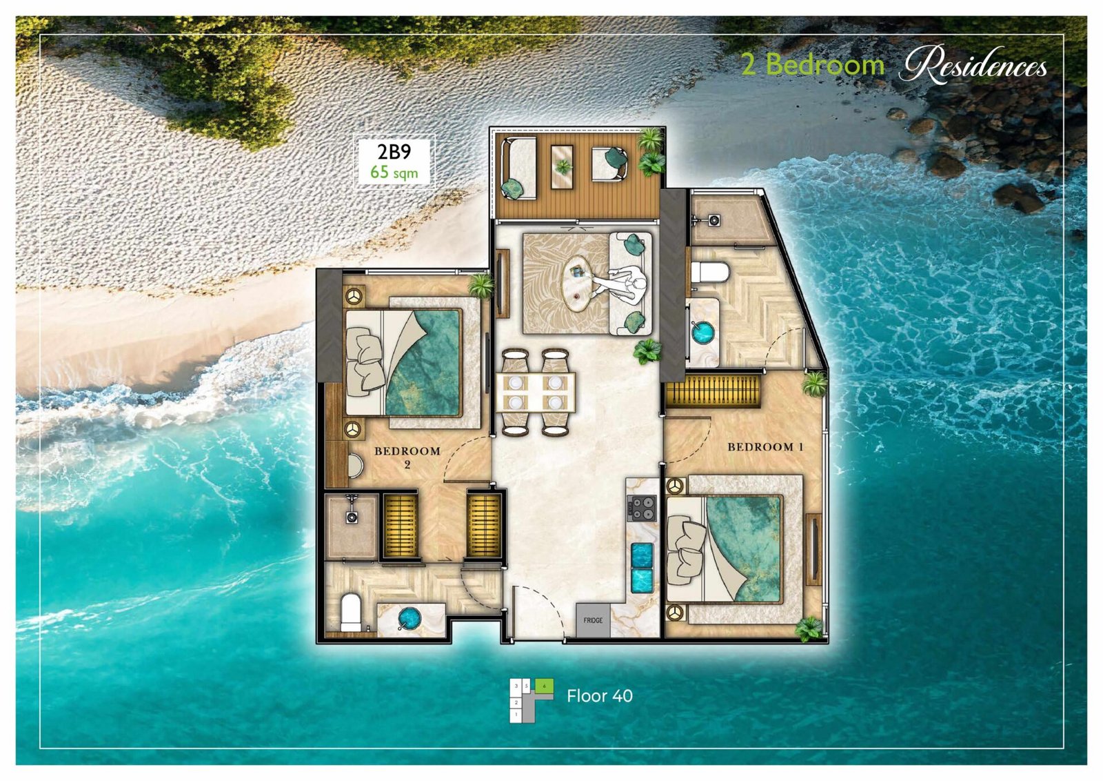 the riviera palm beach wongamat 2 Bedroom Floor Plan