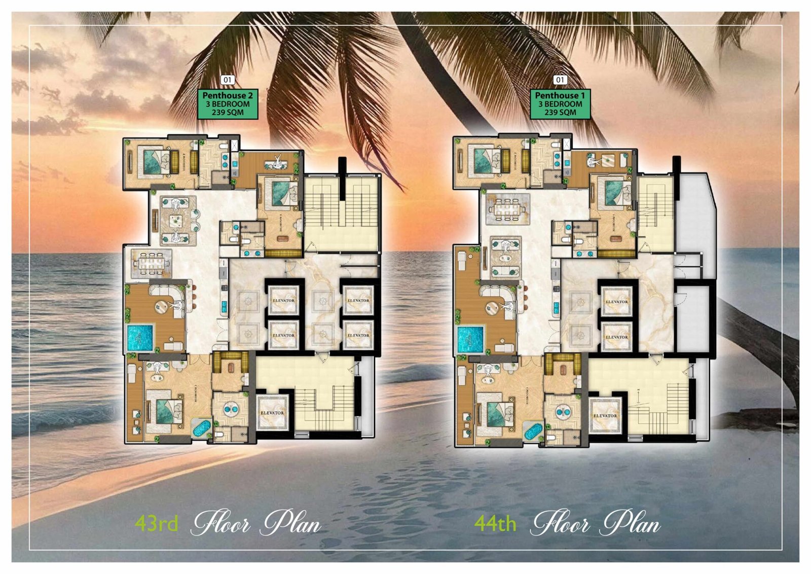 the riviera palm beach wongamat 43rd, 44th Floor Plan