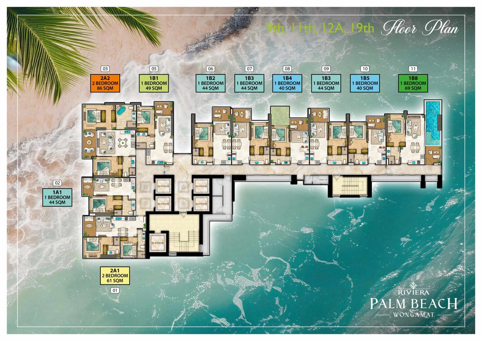 the riviera palm beach wongamat 9th, 11th, 12A, 19th Floor Plan